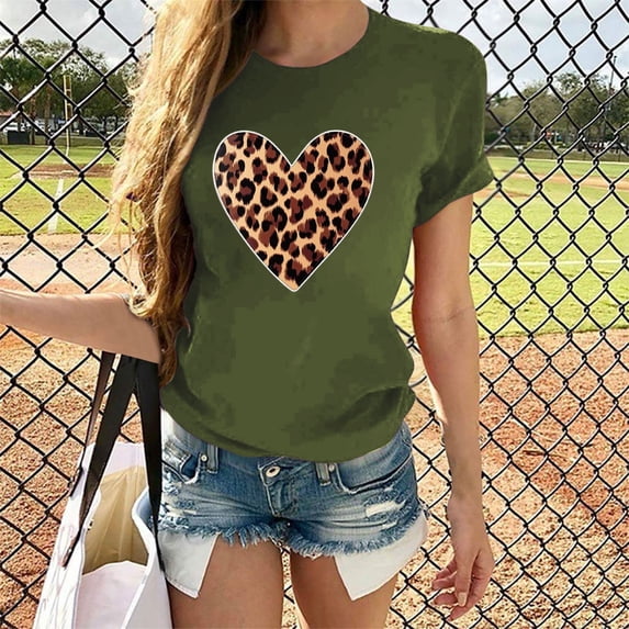 Summer up to 65% off kttectoa Basic Casual Tunic Tops for Women Tshirts Shirts for Women Leopard Print Tee Tops Crewneck Short Sleeve Tops for Womens Stylish Clubs