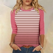 Summer up to 65% off kttectoa Casual Raglan Tunic Blouses Loose Tops Plus Size Tops for Women Stripe Gradient Print Blouse Short Sleeve Round Neck Tee Tops for Women Cocktail