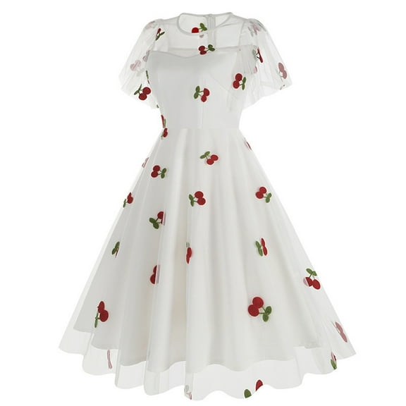 Summer up to 65% off kttectoa Crewneck Short Sleeve Dress for Women Tulle Gown Zipper Tunic Princess Dress Fruit Print Dresses Sundresses for Women Dressy Dress for Outerwear