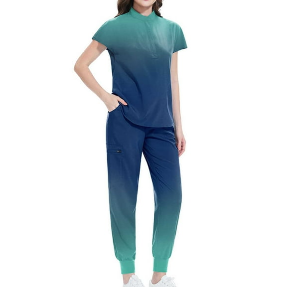 Summer up to 65% off kttectoa Sports Outfits Loungewear with Pockets Summer Sets for Women Gradient Graphic Crewneck Short Sleeve Elastic Waist Pants Matching Sets for Women Travel