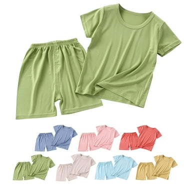Summer Up to 65% off kttectoa Summer Outfits for Girl Unisex Solid Short Sleeve Crew Neck Tops and Elastic Waist Shorts Pajamas Sets 2 Pieces Outfits Toddler Girl Summer Clothes 6M-6T