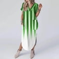 thumbnail image 1 of Summer up to 65% off kttectoa V-Neck Short Sleeve Dresses for Ladies Slit Side Curved Hem Loose Long Dress Stripe Print Dress Wedding Guest Dresses for Women Active Dresses for Birthday Party, 1 of 5