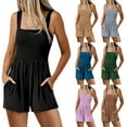 thumbnail image 1 of Summer 65% off Clearance! Women's Solid Color Stylish Pocket Strap Romper Comfortable Casual Wide Leg Romper Shorts with Pockets 2025 Clothes, 1 of 8