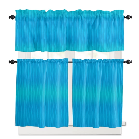 Summer Abstract Kitchen Curtains Valances and Tiers Set of 3, 24 Inch Length Tier Curtains and Valance Rod Pocket Valance Curtains Set for Kitchen Bathroom Small Windows