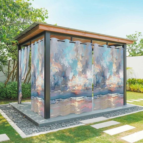 Summer Abstract Outdoor Curtains for Patio Waterproof, Ocean Landscape Oil Painting Grommet Curtains for Porch Outside Privacy Drape for Gazebo Garden Pergola, 2 Panels, 54x95in