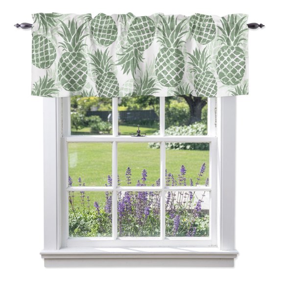 Summer Abstract Sage Green Pineapple Valances for Windows,Kitchen Valance Rod Pocket Short Curtain, Vintage Foliage Valance Curtain Window Valances for Bedroom Bathroom Living Room 42x12in