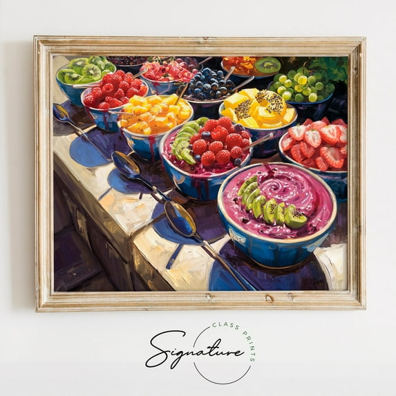 Summer Acai Bowl, Vibrant Café Table Artwork, Outdoor Dining Wall Decor, Colorful Exotic Fruit Bowl Refreshment Art 326 Home Decor, 16x24 UNFRAMED