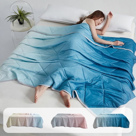 Summer Air Conditioner Blanket, Peacock Blue Gradient Lightweight Breathable Bed Cover for Hot Sleepers, Cool Silk Technology Cooling Blanket for Spring and Summer, Vsgery
