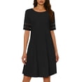 thumbnail image 1 of Summer Aline Dresses for Women Short Sleeve Business Casual Dress Round Neck Lace Patchwork T-Shirt Sundress Black, S, 1 of 7