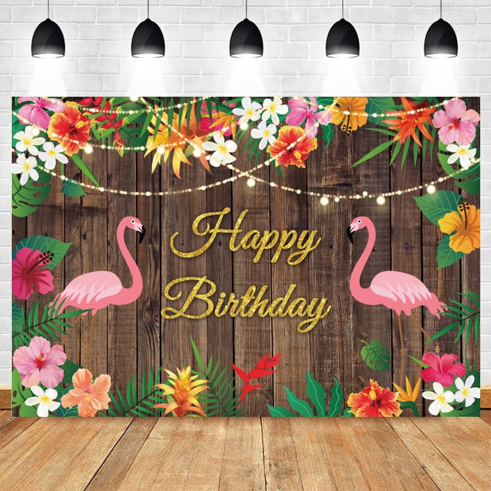 Rsuuinu Havana Night Backdrop Tropical Hawaii Green Leaves Flowers Golden Glitter City Photography Background Aloha Luau Birthday Bachelorette Party Decorations Banner Photo Booth Studio Props 7x5ft
