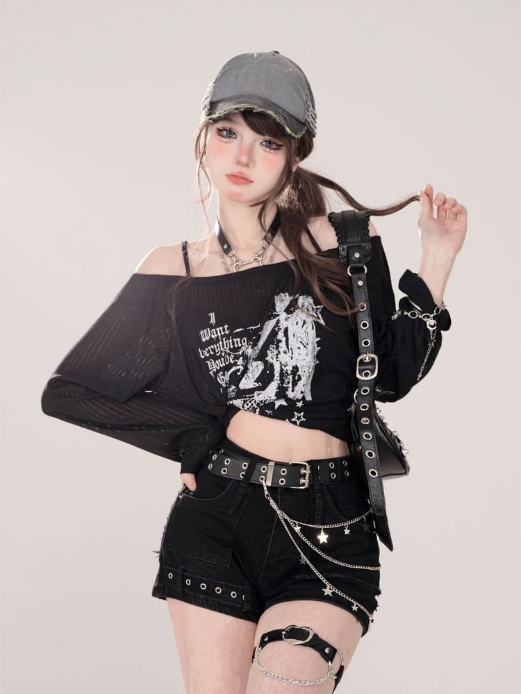 Summer American Style Print Sweet Tops Y2k Loose Fashion Tees Hot