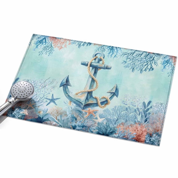 Summer Anchor Area Rugs 2x3ft Retro Teal Orange Ocean Corals Starfish Coastal Floor Rug Non Slip Low Pile Ultra Soft Throw Carpet for Entryway Indoor Entrance Kitchen Bathroom