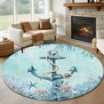 thumbnail image 1 of Summer Anchor Round Living Room Rugs 5 ft, Retro Teal Orange Ocean Corals Starfish Coastal Washable Area Rug with Non-Slip Sturdy Edge Binding Round Carpet for Entryway Kitchen Bedroom Bathroom, 1 of 9