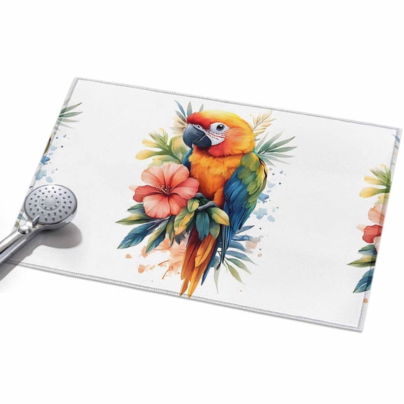 Summer Animal Area Rugs 2x3ft Retro Watercolor Flowers Orange Parrot Floor Rug Non Slip Low Pile Ultra Soft Throw Carpet for Entryway Indoor Entrance Kitchen Bathroom