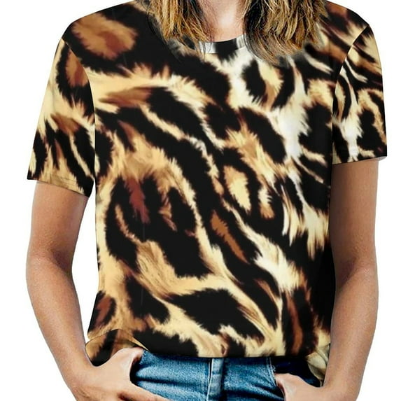 Summer Animal Print T Shirts Purple Leopard Pattern Street Wear T-Shirt Women Short Sleeves Aesthetic Over Tees Graphic Tops
