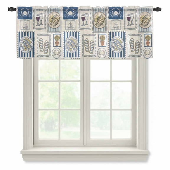Summer Animals Sheer Valances for Windows, Cartoon Flip-Flops Grilled Fish Crab Cute Sailboat Semi Sheer Kitchen Valance Rod Pocket Small Voile Window Curtains for Living Room Bedroom 42 x 12 Inch