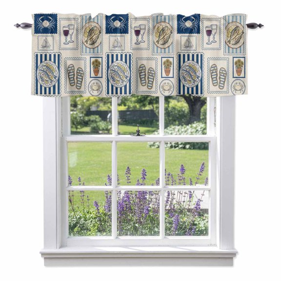 Summer Animals Valance Curtain Cartoon Flip-Flops Grilled Fish Crab Cute Sailboat Window Valances Rod Pocket Short Curtains Window Treatments for Kitchen Bedroom Bathroom Laundry 42" x 18"