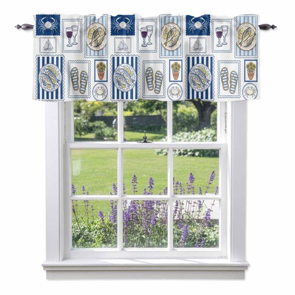 Summer Animals Valance Curtain Grilled Fish Crab Cute Sailboat Cartoon Flip-Flops Window Valances Rod Pocket Short Curtains Window Treatments for Kitchen Bedroom Bathroom Laundry 42" x 12"