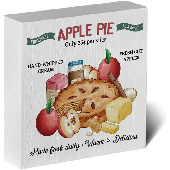 Summer Apple Decor Farmhouse Wooden Box Sign for Home Bathroom Shelf Entryway Centerpieces Sitter Farm Cafe Counter Cabin Desk Bedroom Office Table Top Cubicle Kitchen Tiered Tray Decor 5x5 inch