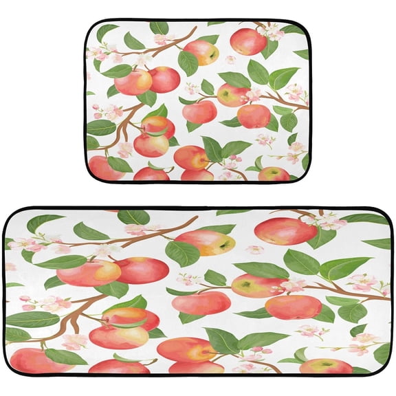 Summer Apples Kitchen Rugs Set of 2, Waterproof Non-Slip Large Floor Mat Anti Fatigue Standing Mat for Office, Sink, Kitchen, Bedroom, Bathroom, Laundry, g343679916p662c703s1472