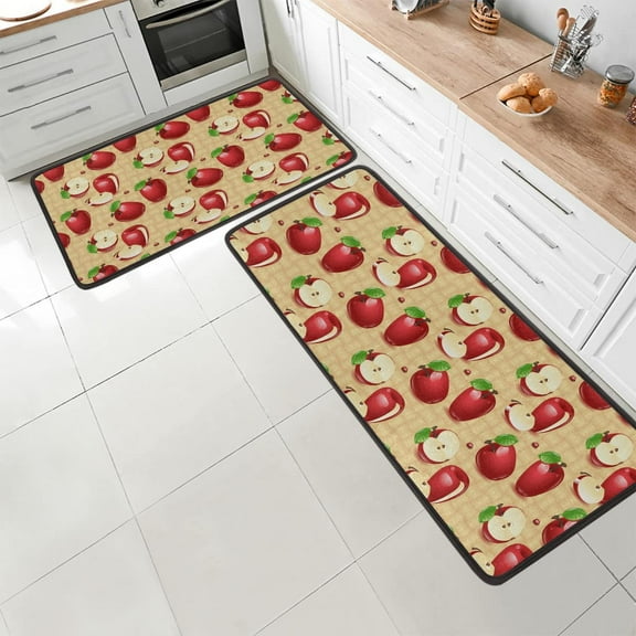 Summer Apples Pattern Anti Fatigue Kitchen Mat Rug Set 2 Piece Cushioned Kitchen Floor Mats Non Slip Kitchen Rug Runner Memory Foam Kitchen Rugs Heavy Duty Comfort Soft Standing Mats