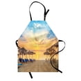 thumbnail image 1 of Summer Apron Sandy Beach with Vivid Sunrise Paradise Relaxation Tropical Holiday Place Picture, Unisex Kitchen Bib Apron with Adjustable Neck for Cooking Baking Gardening, Tan Blue, by Ambesonne, 1 of 3