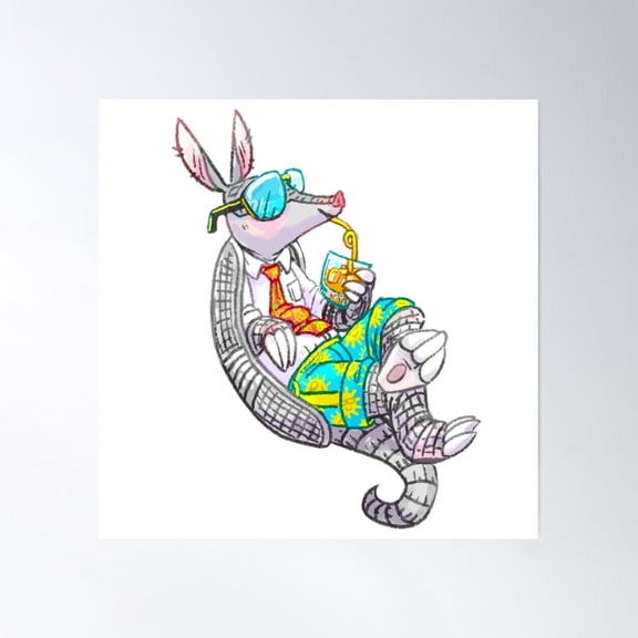 Summer Armadillo Poster Wall Art, Modern Wall Decor, 24x24 UNFRAMED