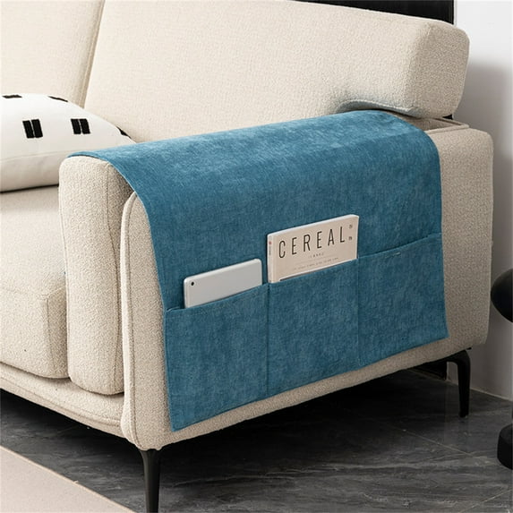 Summer Armchair Cover Anti Slip Linen Fabric Recliner Armrest Cover with Side Pockets Anti Cat Scratch Sofa Arm Protector for Couch Backrest (Light Blue 60X110Cm), Sofa Cover