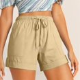thumbnail image 1 of Summer Athletic Shorts For Women With Pockets Drawstring Casual Elastic Waist Loose Beige Bicycle Shorts Beach Shorts S-5XL, 1 of 9