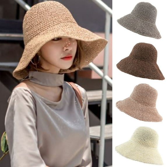 Summer Autumn Hat for Women Retro Flat Drooping Hat Brim Hand made Straw Hat Ladies Outdoor Sun Beach Straw Hat
