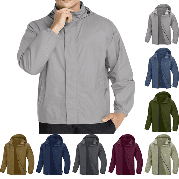 Summer Autumn Mens Rain Jacket Raincoat Windbreaker Running Waterproof Lightweight Packable with Hood Travel Hiking Cycling Functional Side Pockets Solid Color Mens Jackets