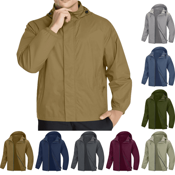 Summer Autumn Mens Rain Jacket Raincoat Windbreaker Running Waterproof Lightweight Packable with Hood Travel Hiking Cycling Functional Side Pockets Solid Color Mens Jackets