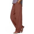 thumbnail image 1 of Summer Autumn Womens Solid Color Wide Leg Pants Cotton Linen Drawstring Elastic Waist Casual Loose Harem Palazzo Trousers with Pockets (Available in Plus Size), 1 of 7