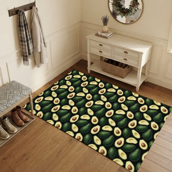 Summer Avocado Area Rugs 3'x5', Washable Small Throw Rugs for Living Room Bedroom, Red Green Fruits Tropical Indoor Outdoor Rug Non-Slip Low Pile Carpet Runner Reversible Floor Mats