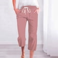 thumbnail image 1 of Summer B Fashion Pants For Women Drawstring Elastic High Waist Linen Pant Straight Wide Leg Cropped Trouser 80s Pants for Women Womens Track Pants Womens Sweatpants Casual Pants for Women Loose Fit, 1 of 4