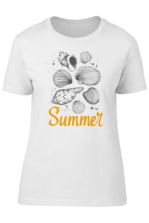 Summer B&W Sea Shells T-Shirt Women -Image by Shutterstock, Female Large