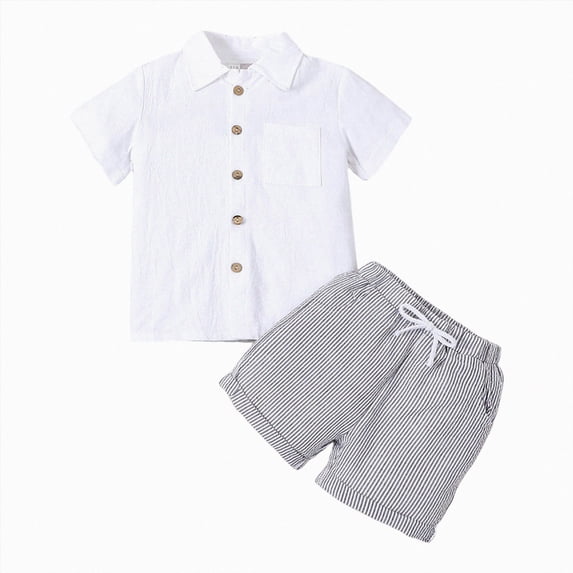 Summer Baby Boy Clothes Toddler Boys Summer Outfits Linen Short Sleeve Button Down Shorts Set Toddler Outfit Black 18-24 Months