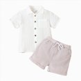 thumbnail image 1 of Summer Baby Boy Clothes Toddler Boys Summer Outfits Linen Short Sleeve Button Down Shorts Set Toddler Outfit White 3-4 Years, 1 of 6