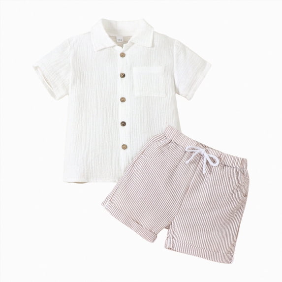Summer Baby Boy Clothes Toddler Boys Summer Outfits Linen Short Sleeve Button Down Shorts Set Toddler Outfit White 3-4 Years