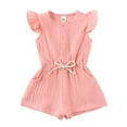 thumbnail image 1 of Summer Baby Boy Romper Fly Sleeve Solid Playsuit Button Up Romper Onesie Jumpsuit Pink Boys Bodysuit 1-2T, 1 of 7
