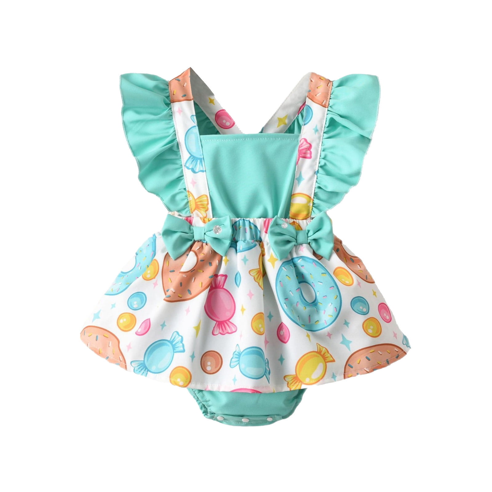 Summer Baby Boy Romper Ruffles Fly Sleeve Prints Ruched Waist Rompers ...