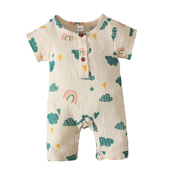 Summer Baby Boy Romper Short Sleeves Rompers Cartoon Printed Pajamas Sleep Jumpsuit Blue One-Piece Sunsuit 18-24M