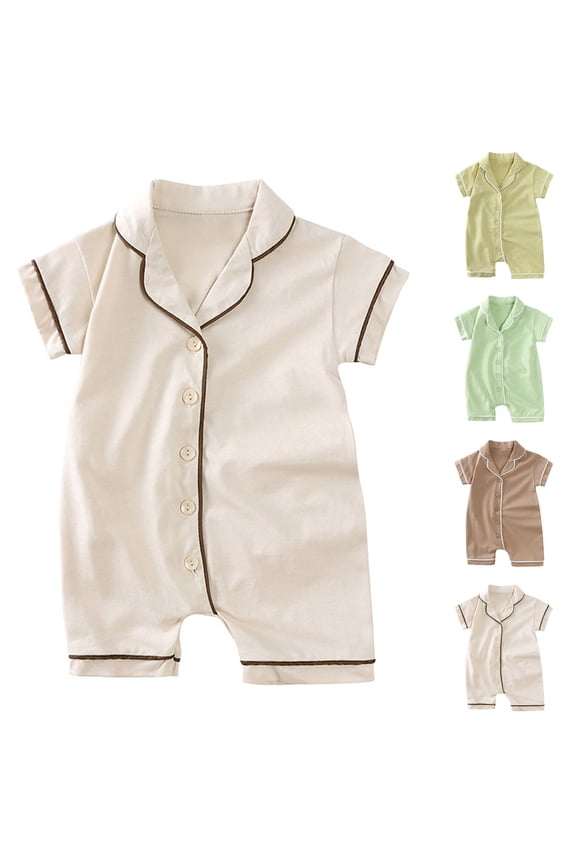 Summer Baby Boys Clothing Agkizg Baby Boys Bodysuits, Baby Boys Short Sleeves Rompers, Child's Jumpsuit Boys and Girls Baby Botton Short Sleeve Turndown Neck Cute Solid Shorts Rompers