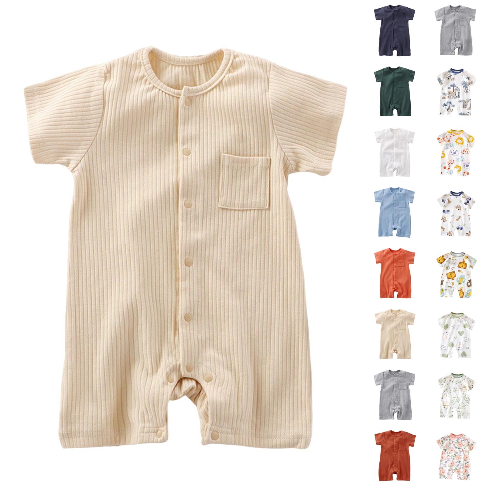 Summer Baby Boys Clothing Agkizg Baby Boys Bodysuits, Baby Boys Short Sleeves Rompers, Children's Solid Color Cute Breathable Cotton Jumpsuit Clothes Boys Girls Baby Round Neck Short Sleeve Rompers