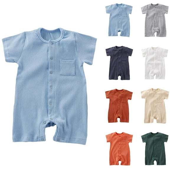 Summer Baby Boys Clothing Agkizg Baby Boys Bodysuits, Baby Boys Short Sleeves Rompers, Children's Solid Color Round Neck Short Sleeved Jumpsuit Baby Breathable Bag Fart Jacket