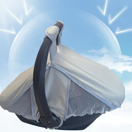 Summer Baby Car Seat Cover, Sun Shade Cover with mosquito net for baby, 2 in 1 Breathable baby Car Seat sun shade Canopy and bug net, Patent design, Grey