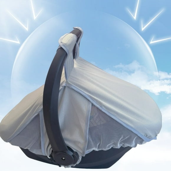Summer Baby Car Seat Cover, Sun Shade Cover with mosquito net for baby, 2 in 1 Breathable baby Car Seat sun shade Canopy and bug net, Patent design, Grey