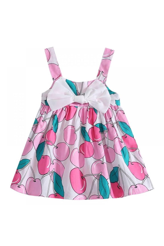 Summer Baby Girl Cute Fruit Pattern Bow Sleeveless Dress Casual Toddler Sundress Outfits,0-5T