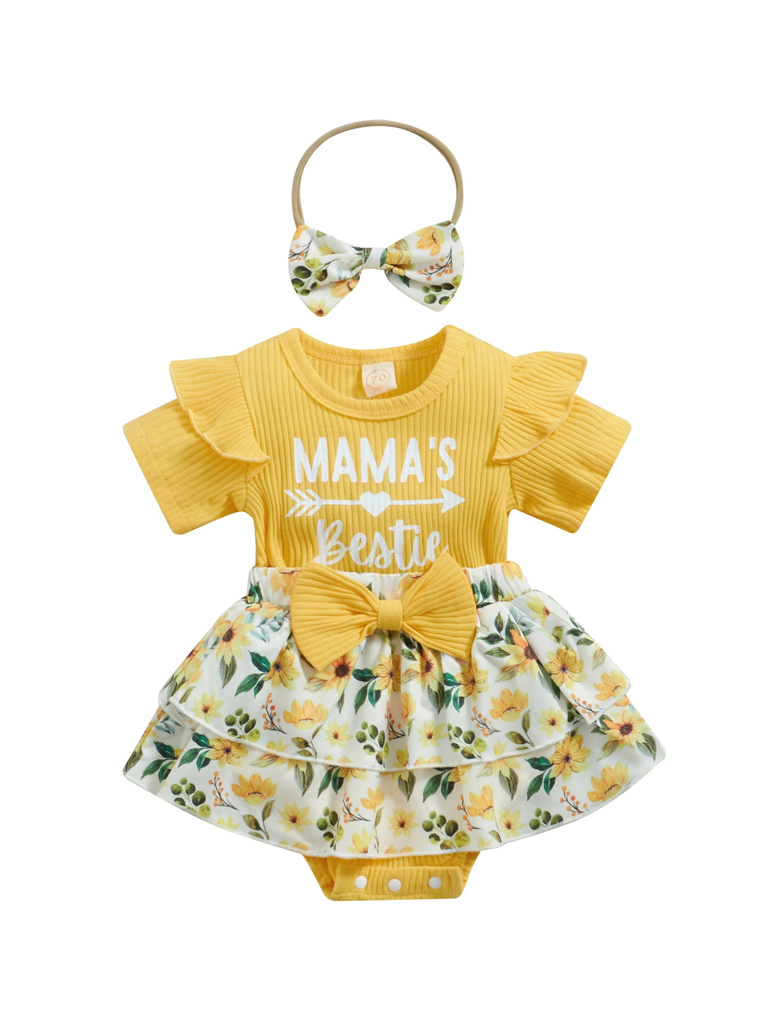 Summer Baby Girl Rompers Short Sleeve Floral Print Knitted Patchwork