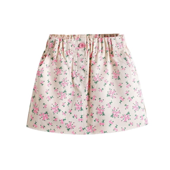 Summer Baby Girl Sweet Floral Print Denim Skirt for Girls Short Jean Skirt for Kids Full Length Casual Skirts for Toddlers and Little Girls Ages 3-8